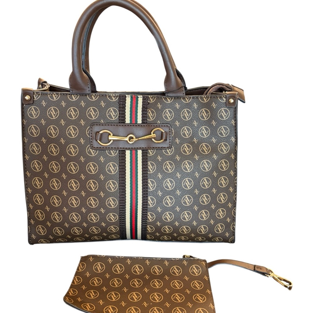 NEW Adrienne Vittadini Signature Sport Collection Satchel Monogram Chocolate